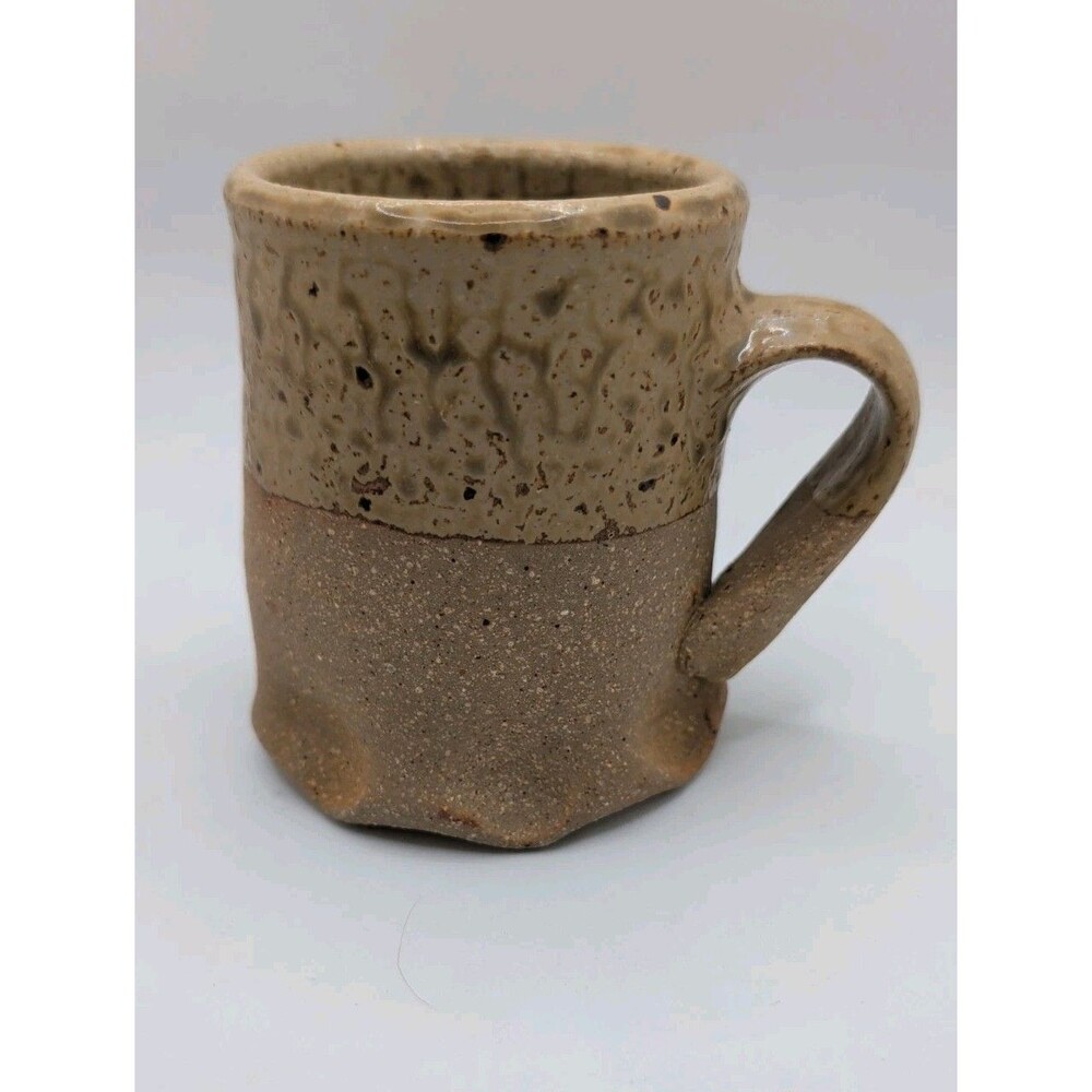 Vtg Studio Pottery Mug Signed Rick Two Toned Tan